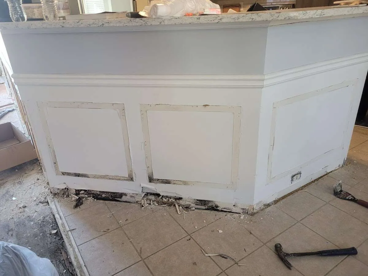 Water damage and mold on kitchen during Storm Damage Restoration in Antrim